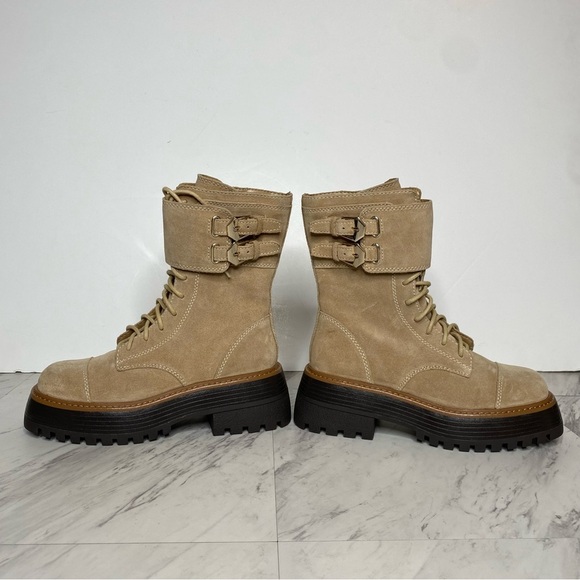 Vince Camuto Monchia Tan Suede Lace Up Lug Sole Boot 5M - Picture 7 of 14
